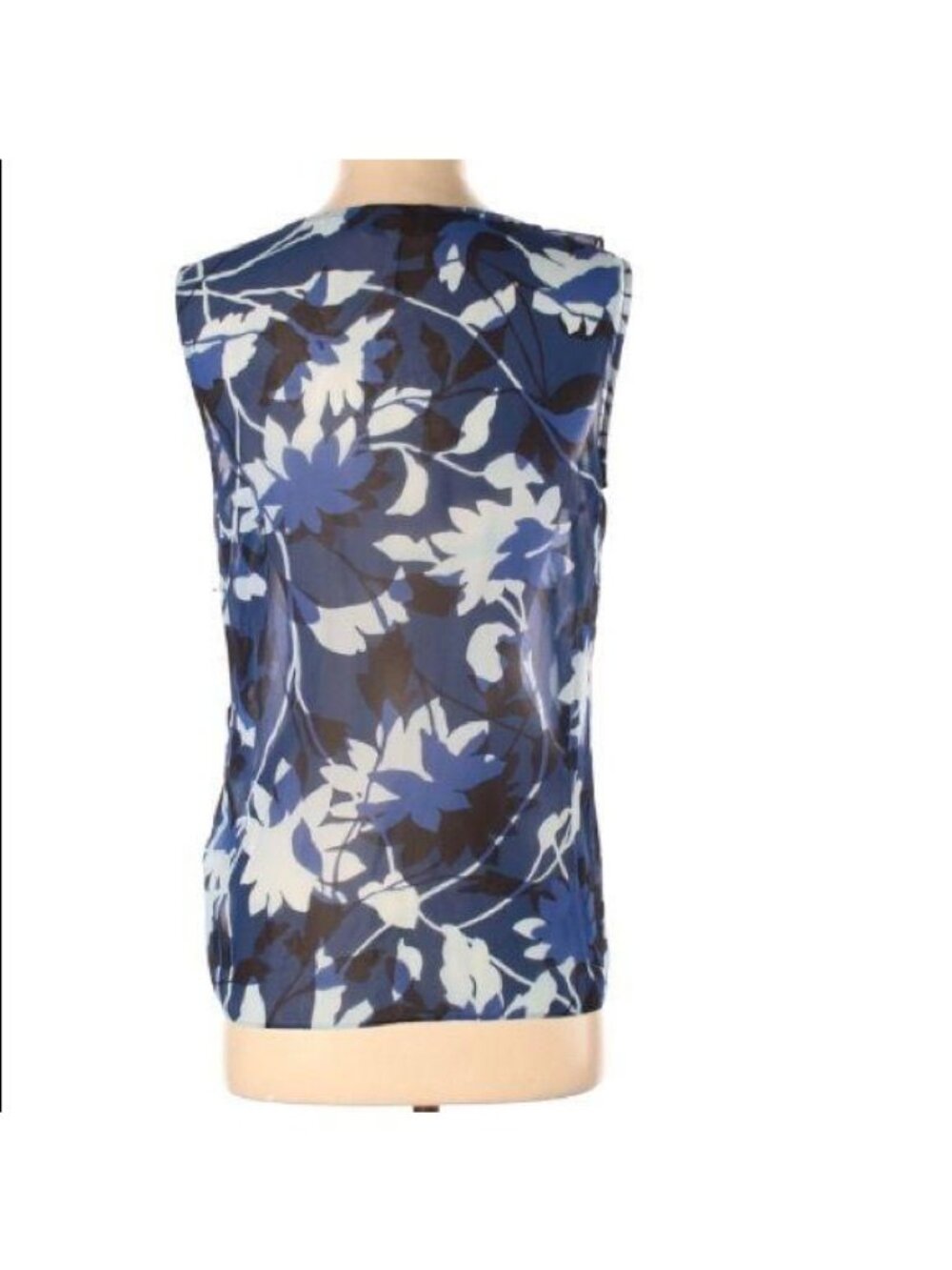 Sleeveless Floral Blouse V-Neck Ruffle By Laundry By Shelli Segal XS Blue & Blac - Picture 3 of 5